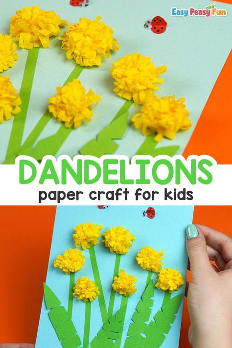 Paper Dandelions Craft for Kids Dandelion Art Preschool, Easy Flower Crafts Preschool, Paper Dandelion, Plates Crafts, Flower Crafts Preschool, Spring Arts And Crafts, Spring Flower Crafts, Toddler Themes, Art Preschool