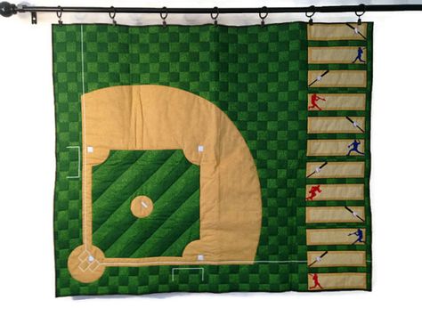 Baseball Decor Quilted Wall Hanging Tapestry by ModernArras, $129.99 Baseball Quilt, Baseball Diamond, Baseball Decor, Quilted Wall Hanging, Beautiful Throw Pillows, Quilted Wall Hangings, Diamond Quilt, Cotton On, Wheelchair