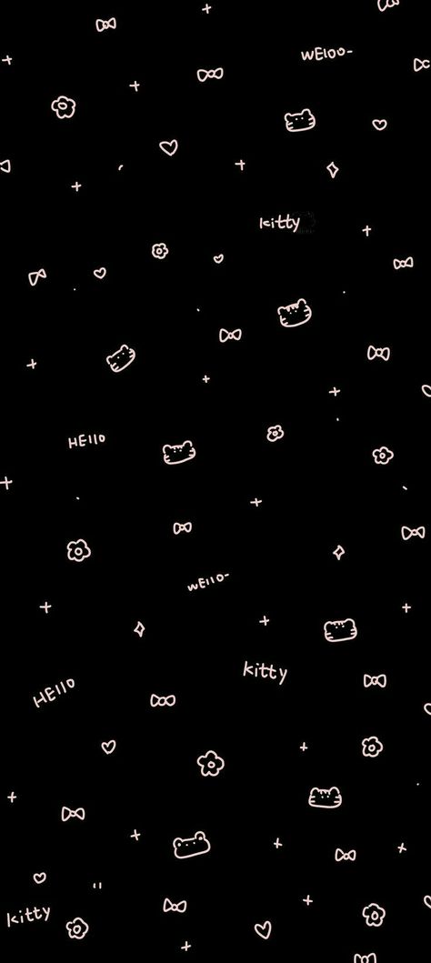 Sanrio Black Wallpaper, Black Hello Kitty Wallpaper, Black Aesthetic Wallpaper Lockscreen, Lockscreen Pattern, Hello Kitty Wallpaper Black, Cat Pattern Wallpaper, Jelly Wallpaper, Cute Black Wallpaper, Soft Wallpaper