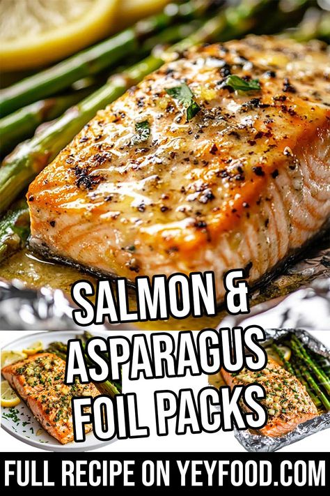 Salmon & Asparagus Foil Packs - Yeyfood.com: Recipes, cooking tips, and kitchen hacks for home cooks of all levels Salmon Recipes Foil Packets, Salmon Asparagus Foil, Salmon Foil Packets, Cinnamon Bread Easy, Salmon Asparagus, Pumpkin Crisp, Low Calorie Vegetables, Salmon In Foil, Foil Pack Meals