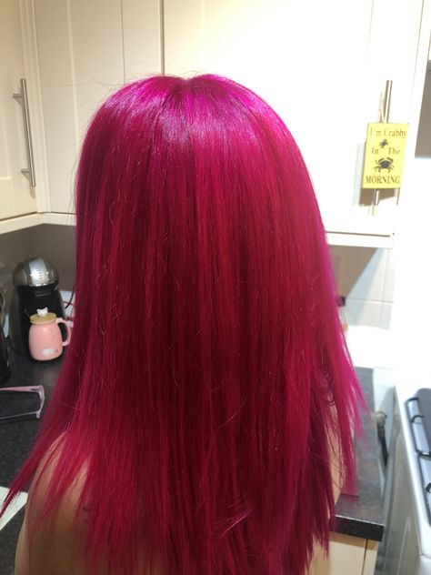 Pink hair I’m in love with #directions #cerise #hair #pinkhair #pink #longhair Pink Hair With Other Colors, Fuisha Color Hair, Strawberry Leopard Hair Dye, Hot Pink Red Hair, Pink Red Hair Dye, Dark Fuchsia Hair, Full Dyed Hair, Fuchsia Pink Hair, Purplish Pink Hair