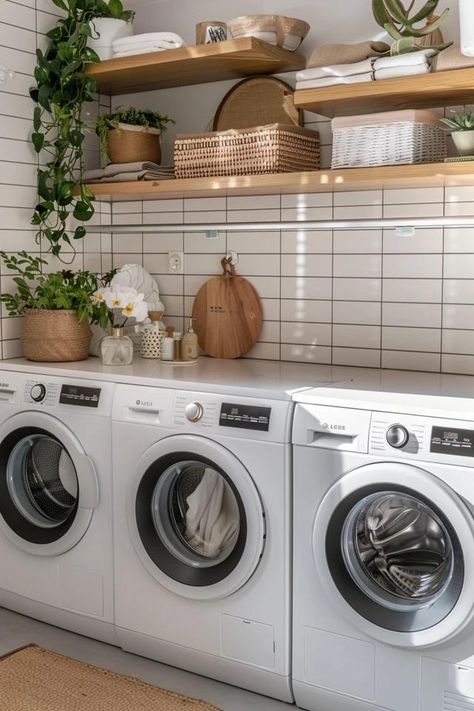 Efficient Kitchen Laundry Room Ideas to Inspire Earthy Laundry Room, Boho Laundry Room Ideas, Diy Laundry Room Cabinets, Boho Laundry Room, Boho Laundry, Diy Shower Door, Efficient Kitchen, Pantry Laundry, Space Saving Hacks