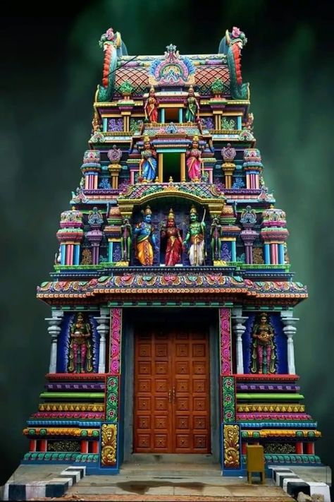 Temple Decoration Ideas Hindu, South Indian Temple Architecture, Temple Gopuram, Temple Background, Eco Friendly Ganpati Decoration, Mural Art Design, Ganpati Decoration At Home, Indian Temple Architecture, Ganapati Decoration