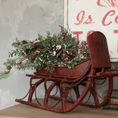 Christmas Decor | Antique Farmhouse Outdoor Sleigh Decorating Ideas, Christmas Sled Decoration Front Porches, Christmas Sleigh Diy, Farmhouse Christmas Centerpiece Ideas, Sleigh Decorations, Sleigh Decor, Christmas Sleigh Decorations, Bell Garland, Rustic Sideboard