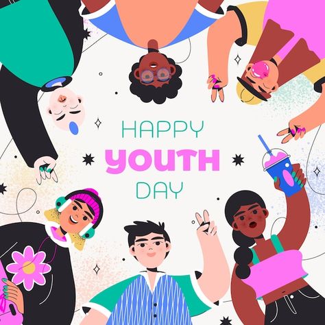 Celebration Illustration Graphic Design, Youth Graphic Design, Gender Equality Art, Youth Illustration, Led Card, Celebration Illustration, Christmas Advertising, International Youth Day, Event Illustration