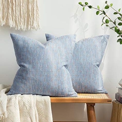 MIULEE Pack of 2 Decorative Burlap Linen Throw Pillow Covers Modern Farmhouse Pillowcase Rustic Woven Textured Cushion Cover for Sofa Couch Bed 18x18 Inch Light Blue : Amazon.ca: Home Coastal Throw Pillows, Cover For Sofa, Farmhouse Throw Pillow, Blue Couches, Blue Pillow Covers, Linen Pillow Covers, Linen Throw Pillow, Blue Throw Pillows, Farmhouse Pillows