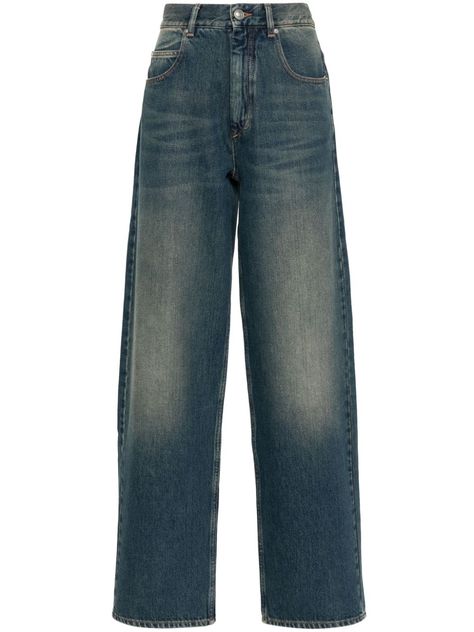 indigo blue cotton denim dark wash faded effect whiskering effect mid-rise belt loops classic five pockets logo patch to the rear tapered leg concealed fly and button fastening Denim Wash Jeans, 90s Pants Jeans, Baggy Jeans Png, Faded Jeans Outfit, The Best Prom Dresses, Denim Pants Style, Worn Out Jeans, Washed Out Jeans, Baggy Blue Jeans