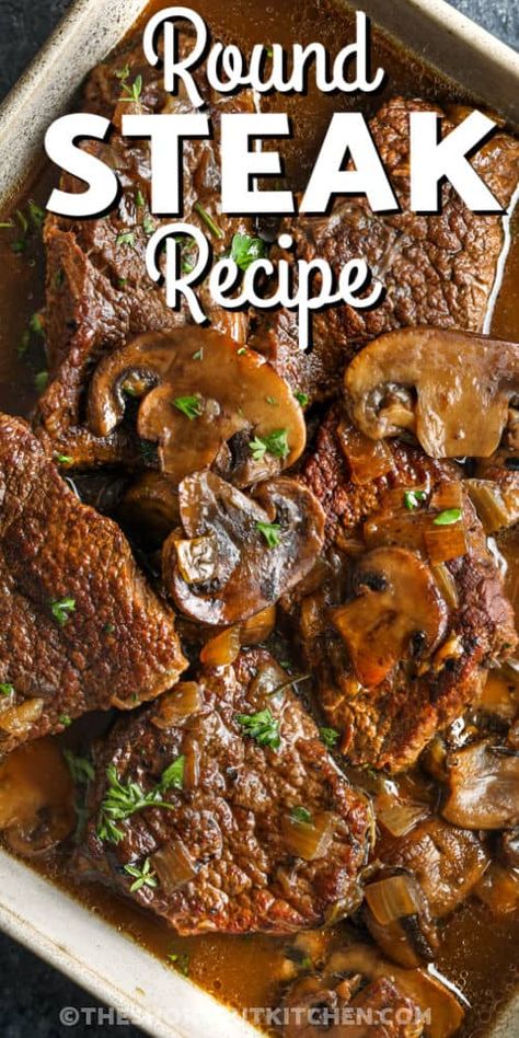 Best Braised Steak And Mushrooms Beef Round Roast, Braised Steak, Roast Brisket, Beef Round Steak, Creamy Garlic Pasta, Round Steak Recipes, Mushrooms And Onions, Beef Round, Easy Steak Recipes