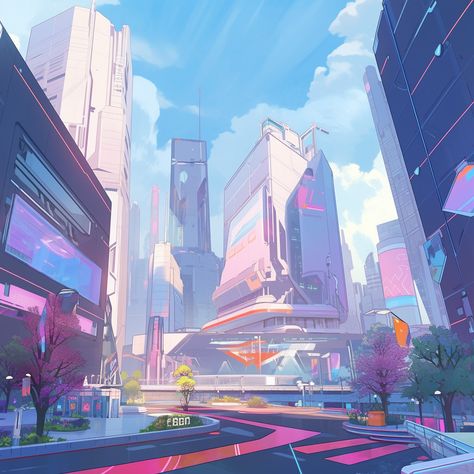 Anime Futuristic City Concept Art, High Tech City Concept Art, Luxury Spaceship Interior, Cyberpunk City Landscape, Sci-fi Environment, Sci Fi City Art, Environment Concept Art City, Sci Fi Cities, Sci Fi City Concept Art