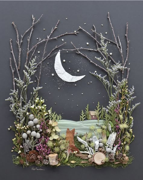 A forest-themed collage by Vicki Rawlins that incorporates 100% real foliage. Each collage is handmade and comes unframed, so you can pick whatever frame works for your cottagecore aesthetic. Sister Golden, Illustration Kunst, Deco Nature, Pressed Flower Art, Flower Prints Art, Nature Crafts, Arte Floral, Pressed Flower, Drawing Tutorials