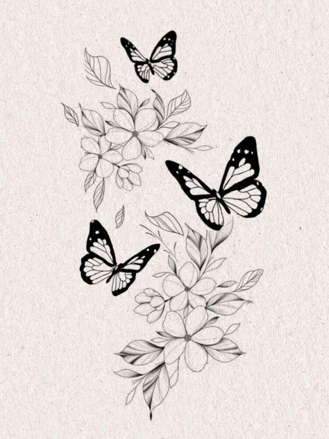 Mariposa Flower Tattoo, Floral Tattoo Butterfly, Buttery And Flower Tattoo, Butterfly Caterpillar Tattoo, Tattoo Ideas Butterfly Flower, Simple Butterfly And Flower Tattoo, Butterfly Tattoo Designs For Women Arm, Butterfly Tattoo Thigh For Women, Butterfly Leg Sleeve