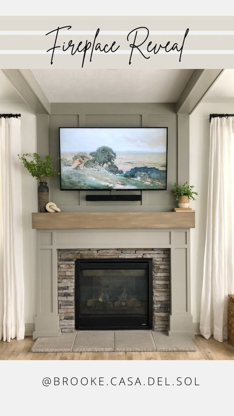 brooke.casa.del.sol on Instagram: Fireplace Surround Reveal 💫 I saw this project going one of two ways: -I’d completely ruin an okay looking fireplace OR -I’d create… Update My Fireplace, Woodwork Above Fireplace, Craftsman Farmhouse Fireplace, Corner Fireplace Surround Ideas, Maple Fireplace Surround, Adding Fireplace To Bedroom, Updated Mantle Fireplace Redo, Wood Trim Around Fireplace, Fireplace Mantel Painting Ideas