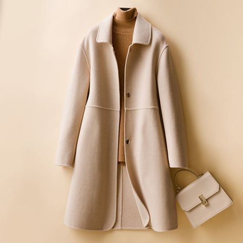 Wool Jackets Women, Solid Color Outfits, Woman Casual, Womens Jackets Casual, Long Coat Women, Long Wool Coat, Ropa Diy, 가을 패션, Wool Jacket