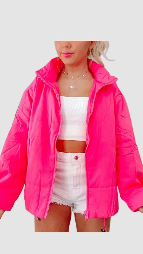 Sparkle Romper, Sassy Shortcake, Preppy Jacket, Pink Puffer Jacket, Neon Outfits, Preppy Summer Outfits, Preppy Girl, Casual Preppy Outfits, Cute Preppy Outfits