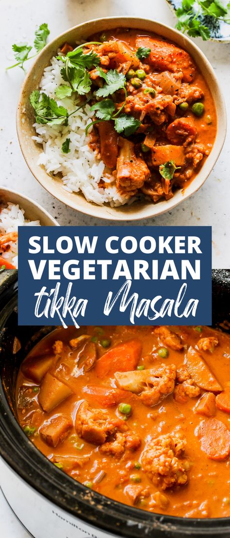 Vegetable Tikka Masala, Vegetarian Tikka Masala, Slow Cooker Tikka Masala, Tikka Masala Vegetarian, Dishing Out Health, Vegan Slow Cooker Recipes, Vegetarian Slow Cooker Recipes, Vegan Slow Cooker, Vegetarian Crockpot Recipes