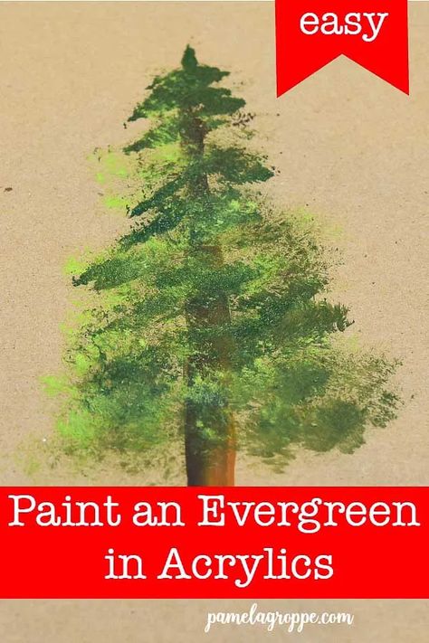 easy How to Paint an Evergreen Tree in acrylics. This is not done with a fan brush but is even easier. Create fun fir evergreen trees with this super fun method and create wonderful winter, mountain or snowman paintings. I show you how one stroke at a time. #acrylicpainting #easypainting #diyart Easy Step By Step Painting, Snowman Paintings, Tekken 2, Paint Pictures, Easy To Paint, Painting Trees, Trees Painting, Acrylic Painting Lessons, Fan Brush