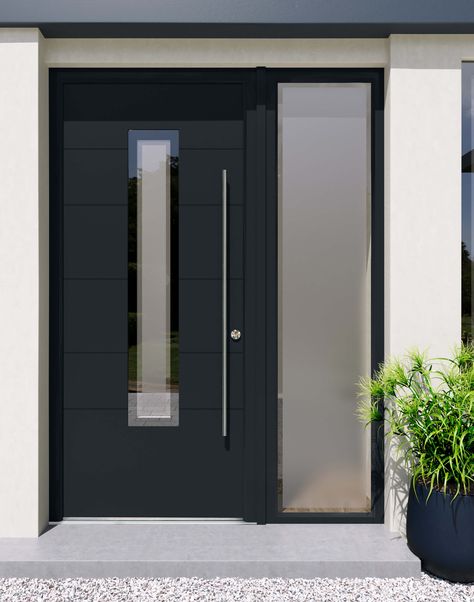 Black Composite Front Door, Fromt Doors, Front Doors Uk, External Front Doors, Aluminium Front Door, Exterior Door Designs, House Front Door Design, Composite Front Door, Modern Entrance Door