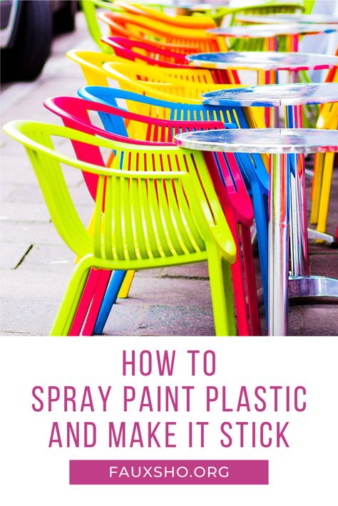 Fauxsho.org wants to help you with your next DIY project. Have any faded plastic items that need and update? Learn how to spray paint plastics by reading this post. It's fast and easy! #DIYprojects #spraypaint #homeimprovement #fauxshoblog Painting Plastic Furniture, Neon Spray Paint, Plastic Milk Crates, White Plastic Chairs, Spray Paint Plastic, Best Spray Paint, Spray Paint Furniture, How To Spray Paint, Paint Plastic