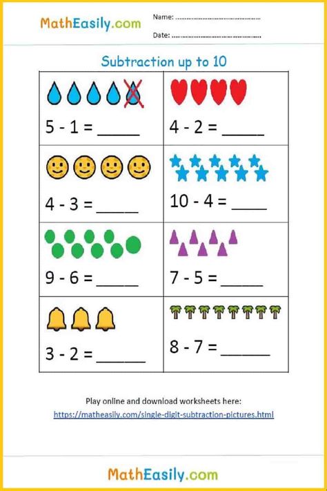 Simple Subtraction Worksheets Free, Maths Interventions, Exam Encouragement, Basic Subtraction Worksheets, Basic Math Worksheets, Fun Math Worksheets, Kindergarten Math Worksheets Free, Kindergarten Addition Worksheets, Subtraction Games