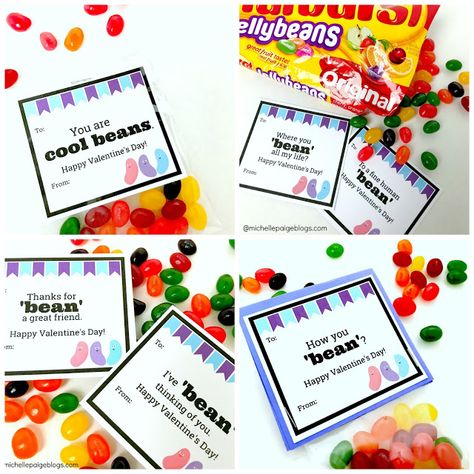 Printable Jelly Bean Valentines @michellepaigebogs.com Jelly Bean Gift Ideas, National Jelly Bean Day, Jelly Bean Valentines, Jelly Bean Favors, Kids Class Valentines, Valentines Day Puns, Valentine Printables, Education Week, Class Valentines