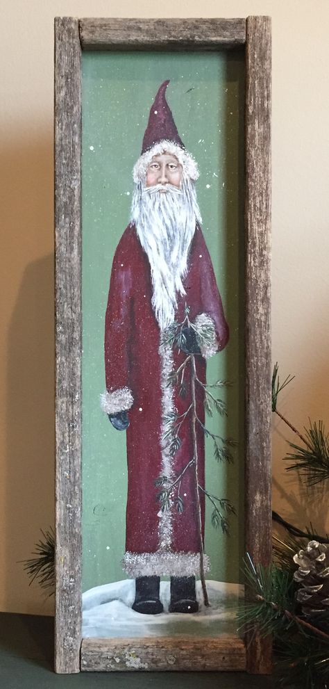 Santa Painting On Wood, Santa Eyes Painting, Primitive Santa Painting, Painted Santas On Wood, Santa Paintings On Canvas, Christmas Doorhangers, Santa Portraits, Driftwood Santas, Impressionism Flowers