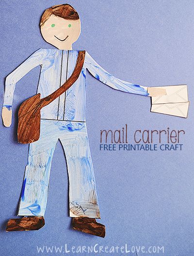 Printable Mail Carrier Craft | LearnCreateLove.com Mail Carrier Bag Crafts Preschool, Community Helper Mail Carrier, Preschool Mailman Activities, Community Helpers Preschool Crafts Mail Carrier, Mail Carrier Preschool, Mail Carrier Craft, Mailman Crafts, Helper Jobs, Community Helpers Kindergarten