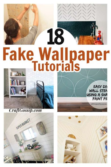 18+ DIY Fake Wallpaper Projects – Home and Garden Fake Wallpaper, Wallpaper Projects, Diy Sponges, Trivets Diy, Guest Bedroom Makeover, Accent Wall Paint, Wallpaper Project, Set Of Drawers, Faux Brick