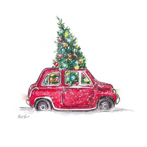 Christmas vibes🎄❤️ Super Drawing, Fashion Illustration Watercolor, Watercolor Christmas Cards, Christmas Car, Christmas Drawing, Fashion Art Illustration, Christmas Snow, Noel Christmas, Art And Illustration