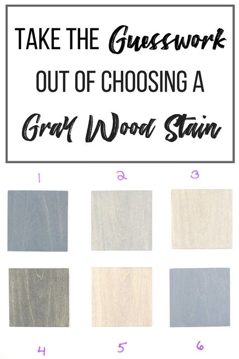 Tired of your project not turning out like you expected? Gray wood stain colors vary between brands, wood species and number of coats. I've tested the six most popular grey wood stain colors, on five different species of wood, and took pictures of all of them with both one and two coats of stain. Take the guesswork out of choosing a grey wood stain with this handy color chart! #grey #gray #greywoodstain #graywoodstain #woodstain #woodstaincolors #woodworking  #woodworkingprojects #grayhomedecor Gray Stained Staircase, Wood Stain Color Chart, Gray Wood Stain, Grey Wood Stain, Gray Wash Wood, Cabinet Stain, Winder Stairs, Gray Stained Wood, Colors Chart