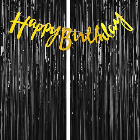 PRICES MAY VARY. 🎊Black Gold Birthday Decorations Kit: This black gold happy birthday decorations kit includes 1 pack of gold glitter happy birthday banner bunting, 2 packs of 100*250 cm/3.28*8.2 ft black foil curtains and 1 roll 10 meter white ribbon. The theme of black gold creates a warm and joyful ambiance for your special day. 🎊Premium Materials: This Black Gold Happy Birthday Decorations Kit is made of premium material. The birthday banner bunting is crafted from premium paper, emits no odor, ensuring a safe and delightful celebration. The foil tinsel curtain are made from premium aluminum film, the shining color will mesmerize your guests. 🎊Easy Decoration: The gold birthday banner bunting come with dual holes at the top, allowing you to effortlessly string them together with the Door Streamers, Foil Curtain Backdrop, Curtains Backdrop, Outdoor Birthday Party Decorations, Gold Happy Birthday Banner, Tinsel Curtain, Gold Birthday Banner, Banner For Birthday, Birthday Streamers