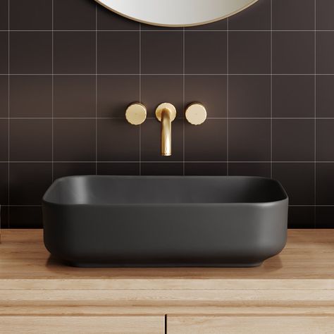 ELLAI Bathroom Vessel Sink Rectangle Bathroom Sink Ceramic Countertop Vanity Art Basin Matte Gray Rectangle Bathroom Sink, Alape Bucket Sink, Rectangular Vessel Sink, Rectangle Bathroom, Countertop Vanity, Condo Bathroom, Feature Wall Living Room, Wall Faucet, Vanity Art