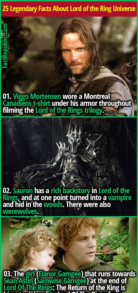 01. Viggo Mortensen wore a Montreal Canadiens t-shirt under his armor throughout filming the Lord of the Rings trilogy. #actor #movies #films #hollywood #sports #didyouknow #interesting #lotr #lordoftherings Lotr Movie Marathon, Lotr Dragons, Lord Of The Rings Humor, Lotr Cast Funny, Edoras Lotr, Lord Of The Rings Facts, The One Ring Lotr, Lord Of The Rings Dragon, Dragons Of Middle Earth