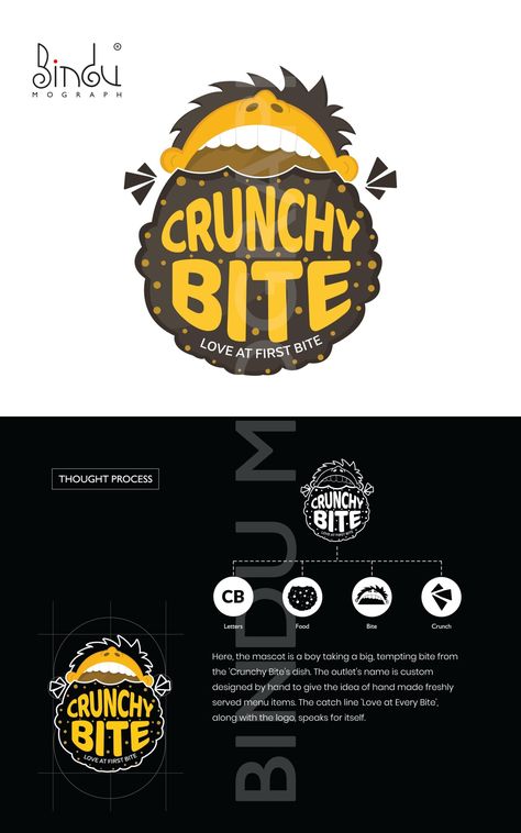 Crunchy Bite Logo Fast Food Logo Design Creative, Logo Design Fast Food, Logo Cemilan Keripik, Snack Brand Logo, Food Logo Design Inspiration Creative, Snacks Logo Design, Logo Cemilan, Snack Logo Design Ideas, Fast Food Logo Design Ideas