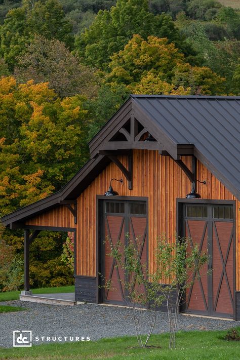 Barn Ideas Buildings, Small Pole Barn, Dc Structures, Pole Barn Ideas, Garage Transformation, Small Barns, Black Houses, Barn Kits, American Barn