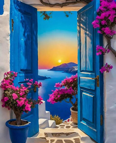 Santorini Art Painting, Greece Painting Easy, Paintings Of Greece, Santorini Greece Painting, Santorini Painting, Mediterranean Paintings, Grecia Santorini, Greece Painting, Greek Paintings