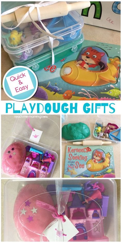 Quick & Easy Playdough Gifts Diy Playdough Kit Gift Ideas, Play Doh Kits Diy, Playdoh Sensory Kits Diy, Playdough Kits Diy, Diy Playdough Kit, Sand Kits, Playdough Themes, Easy Playdough, Toddler Holiday Gifts