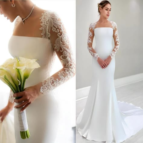 Sheer Neck Long Sleeves Luxurious new nigerian wedding dresses Court Train Charming Elegant stunning mermaid wedding dresses Stunning White Noble affordable bridal gowns The Back Of Dress is Backless Design ,It Can Be Changed If You Want White Satin Gorgeous Elegant Handmade lace wedding dress patterns.syi Wedding Dress Transparent, Nigerian Wedding Dresses, Backless Bridal Dresses, Christian Wedding Gowns, Plus Size Mermaid, Nigerian Wedding Dress, Blue Wedding Decorations, Sara Dress, Lovely Wedding Dress