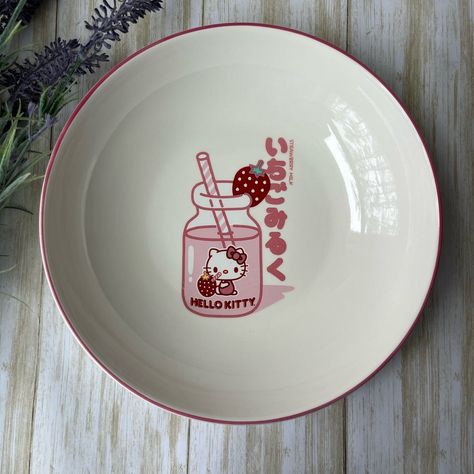 Hello Kitty Strawberry Bowl Plate Hello Kitty Plate, Cute Bowls, Cute Plates, Hello Kitty Strawberry, Strawberry Bowl, Kawaii Items, Pinterest Room, Hello Kitty Merchandise, Bowl Plate