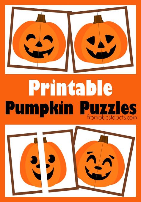 Halloween Activities for Preschoolers: Printable Pumpkin Puzzles - From ABCs to ACTs Pumpkin Matching Game Preschool, Halloween Matching Activities, Pumpkins Preschool Theme, Pumpkin Games For Preschool, Halloween Puzzles Printables, Pumpkin Theme Preschool, Pumpkin Crafts For Toddlers, Halloween Preschool Activities, Preschool Pumpkins