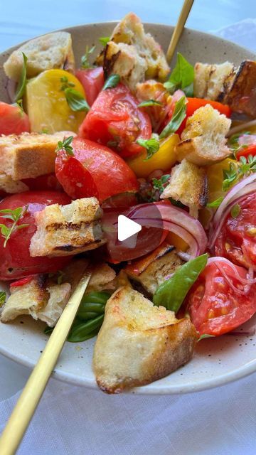 Snejana Andreeva on Instagram: "Comment ✨SALAD✨ and I’ll send the recipe directly to your DMs — (Instagram ONLY) If you’re watching on Facebook, read below ⬇️ for the link 🔗   
⠀⠀⠀⠀⠀⠀⠀⠀⠀⠀⠀   
I’ve put a little twist on a classic Italian Panzanella Salad that takes it to the next level. If you’ve never had a panzanella salad before, it’s a must, especially as the weather gets warmer. Panzanella is a traditional Tuscan and Umbrian “peasant” salad that was created to use up stale bread 🥖. My version features charred crostini instead, with a mix of onions, fresh tomatoes 🍅 and a simple dressing that is just beautifully absorbed by the bread. Panzanella Salad often includes cucumbers and sometimes basil or fresh parsley.
⠀⠀⠀⠀⠀⠀⠀⠀⠀⠀⠀    
INSTAGRAM ONLY 💬 Comment the word ✨SALAD✨ in the comme Peasant Salad, Word Salad, Simple Dressing, Panzanella Salad, Stale Bread, Fresh Tomatoes, Classic Italian, Fresh Parsley, Appetizers For Party