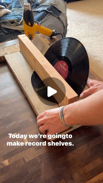 NICK DANSIE on Instagram: "Record wall shelves! Available for purchase in store or on eBay from @recordshackut ‼️ search for “record shelves made from old vinyl records” on eBay   #vinyl #records" Vinyl Record Side Table, 45 Records Decorating With, Vinyl Record Shelves Diy, What To Do With Old Vinyl Records, How To Display Vinyl Records On Wall, Records On The Wall Decor, Wood Record Holder, How To Display Records On The Wall, Upcycle Crafts Diy Home Decor