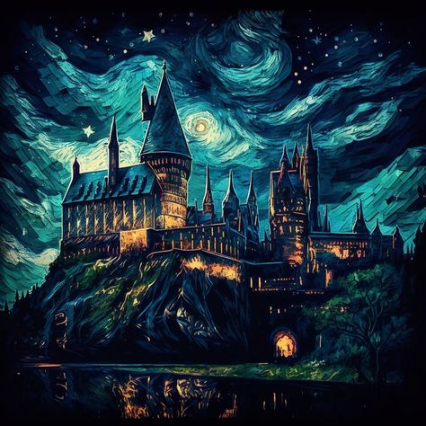 Painting Harry Potter, Hermione Malfoy, Castle Night, فنسنت فان جوخ, Harry Potter Castle, Hufflepuff Slytherin, Anime Sasuke, Harry Potter Art Drawings, Harry Potter Painting