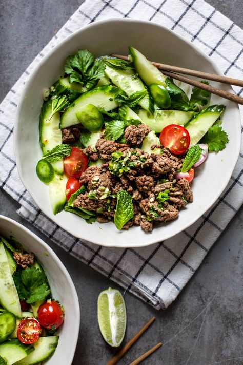 Minced Meat Salad, Ground Beef Salad Recipes Healthy, Ground Beef Salad Recipes, Thai Ground Beef, Ground Beef Salad, Salad With Ground Beef, Minced Beef Recipes, Thai Beef Salad, Cleaner Eating