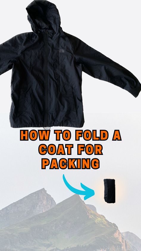 This travel hack will help you know how to roll your jacket for saving space when packing for your next trip. It can be challenging to fit evreything in a carryon this packing hack will help you fit the essentials and save space while doing it! Folding Coats To Save Space, Packing Jackets Tips, Folding Coats For Travel, How To Fold A Puffer Jacket For Travel, Fold Jacket To Save Space, Folding Jackets For Travel, How To Fold A Coat, How To Fold Jackets For Packing, How To Fold A Jacket For Travel