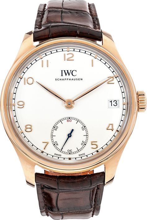 Iwc Portuguese, Iwc Schaffhausen, Hand Wound, Iwc Watches, Brown Leather Watch, Cartier Watch, Rose Gold Case, Brown Leather Strap, Gold Case