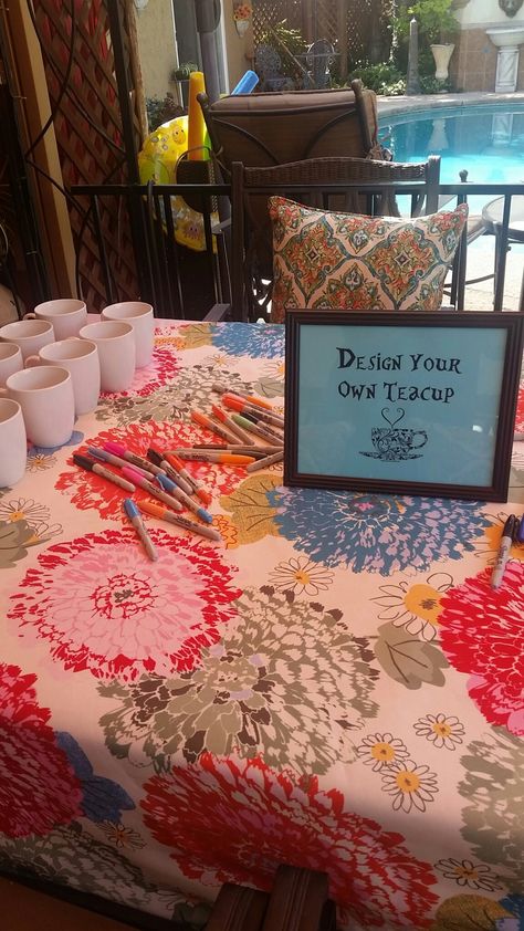 Design your own tea cup Alice in Wonderland party ideas Quinceanera Party Ideas, Lila Party, Kids Tea Party, Alice In Wonderland Tea Party Birthday, Alice Tea Party, Alice In Wonderland Wedding, Mad Hatter Party, Girls Tea Party, Princess Tea Party