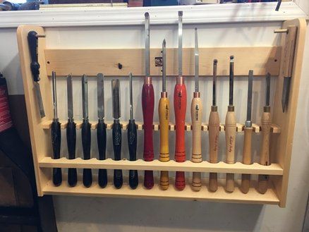 Lathe tool storage Lathe Tool Storage, Lathe Stand, Lathe Tool Holder, Woodworking Tools Router, Woodworking Tools Storage, Woodturning Projects, Woodturning Ideas, Woodworking Tools Workshop, Woodturning Tools