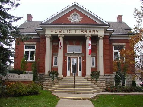 library Library Aesthetic Exterior, Victorian Library Exterior, Small Library Building, Old Library Exterior, Small Town Buildings, Library Exterior Architecture, Library Building Exterior, Library Exterior Design, Library Architecture Exterior