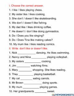 Don't doesn't Language: English Grade/level: 4 School subject: English as a Second Language (ESL) Main content: Do or does Other contents: Do And Does Worksheet, Do Or Does Worksheet, Don't Let Me Down, English For Beginners, Simple Questions, English Test, English As A Second Language (esl), Forgot My Password, Grammar Worksheets