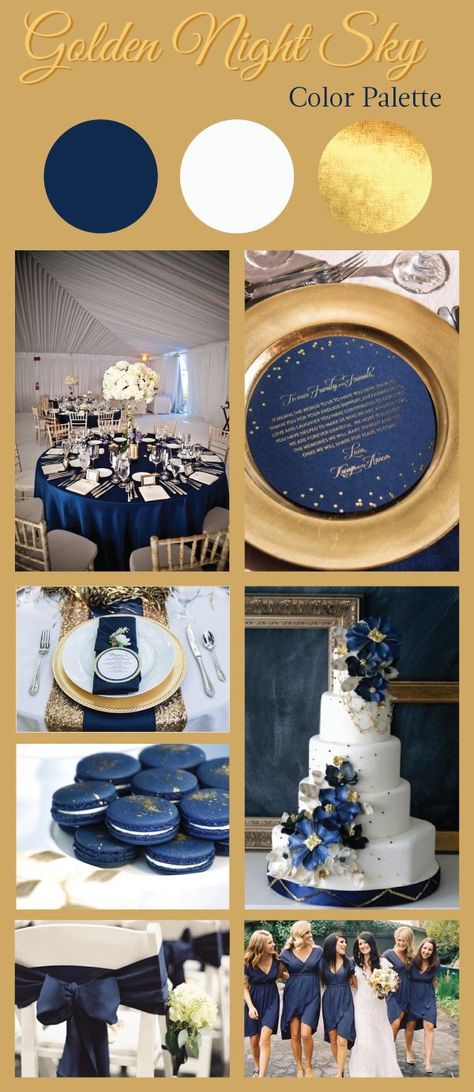 Navy Palette, Navy Blue And Gold Wedding, Blue And Gold Wedding, Wedding Cake Navy, Palette Blue, Blue Gold Wedding, Golden Night, Gold Wedding Colors, Wedding Theme Colors